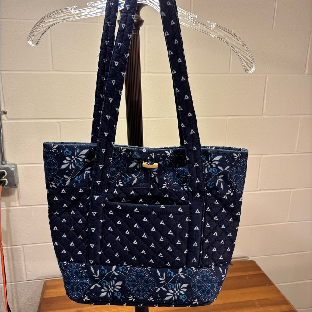 Stylish Navy Blue Quilted Tote Bag